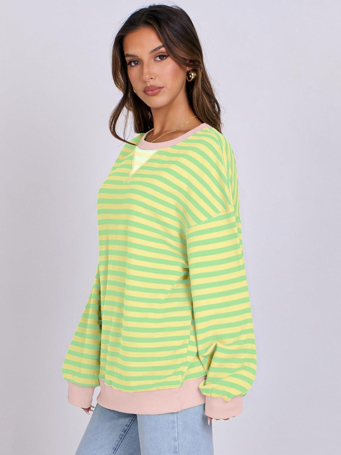 imageANRABESS Women Striped Sweatshirts Oversized Crewneck Long Sleeve Shirts Y2K Pullover Top 2025 Fall Outfits Fashion ClothesLight Yellow Green