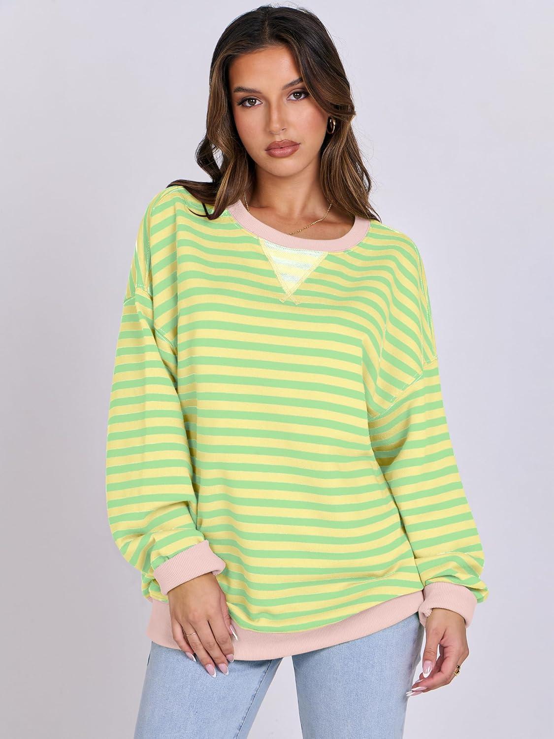 imageANRABESS Women Striped Sweatshirts Oversized Crewneck Long Sleeve Shirts Y2K Pullover Top 2025 Fall Outfits Fashion ClothesLight Yellow Green