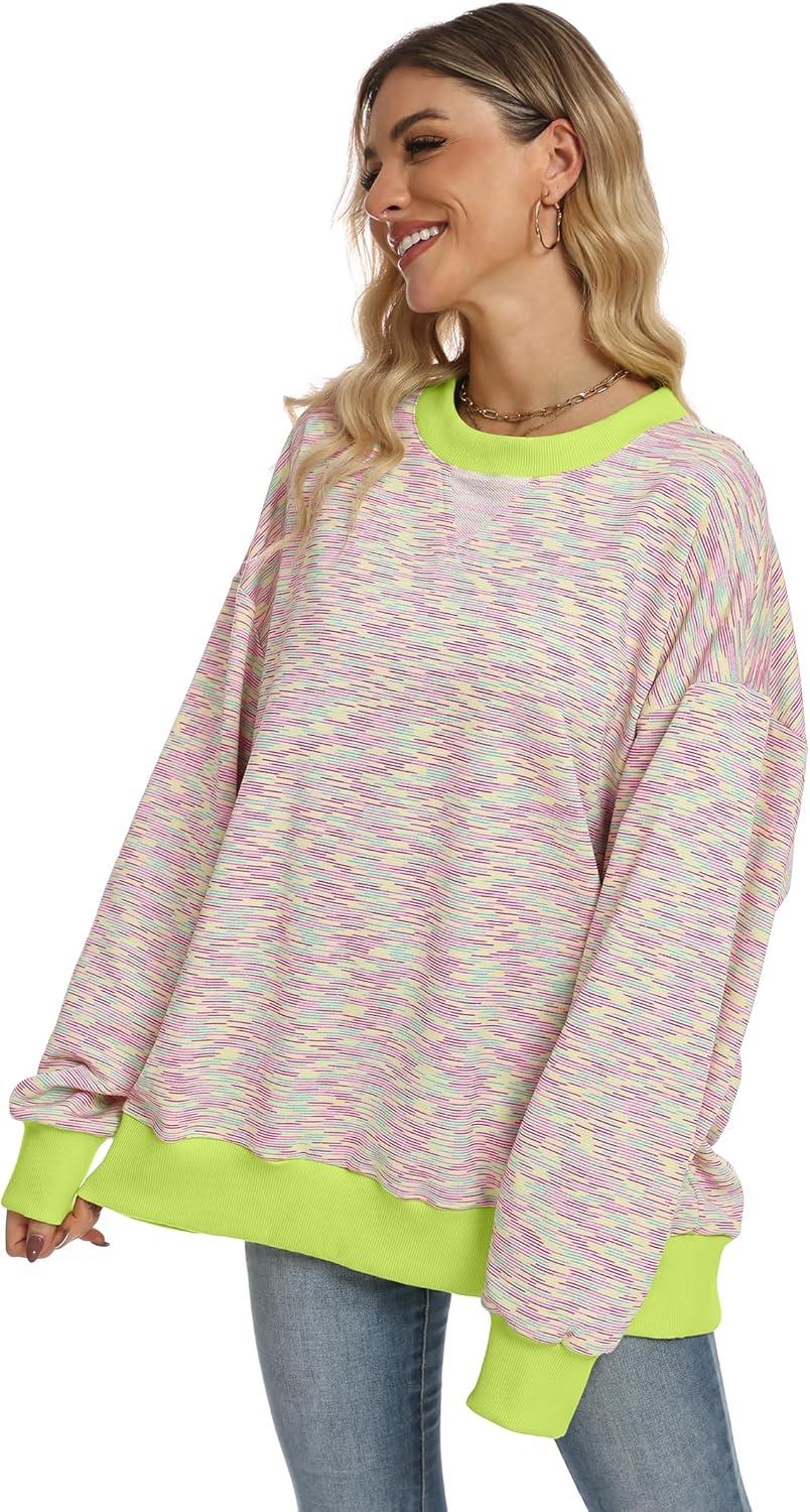 imageANRABESS Women Striped Sweatshirts Oversized Crewneck Long Sleeve Shirts Y2K Pullover Top 2025 Fall Outfits Fashion ClothesPink Green Yellow Stripe