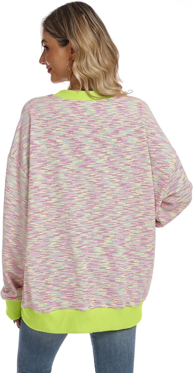 imageANRABESS Women Striped Sweatshirts Oversized Crewneck Long Sleeve Shirts Y2K Pullover Top 2025 Fall Outfits Fashion ClothesPink Green Yellow Stripe