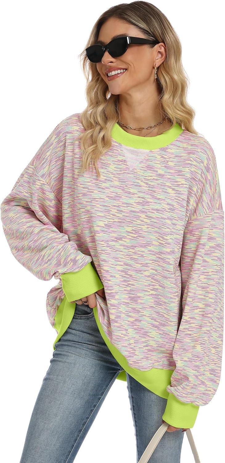 imageANRABESS Women Striped Sweatshirts Oversized Crewneck Long Sleeve Shirts Y2K Pullover Top 2025 Fall Outfits Fashion ClothesPink Green Yellow Stripe