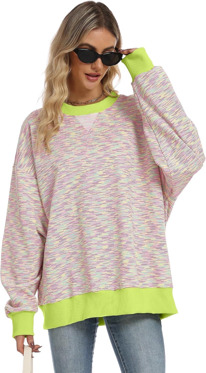 imageANRABESS Women Striped Sweatshirts Oversized Crewneck Long Sleeve Shirts Y2K Pullover Top 2025 Fall Outfits Fashion ClothesPink Green Yellow Stripe