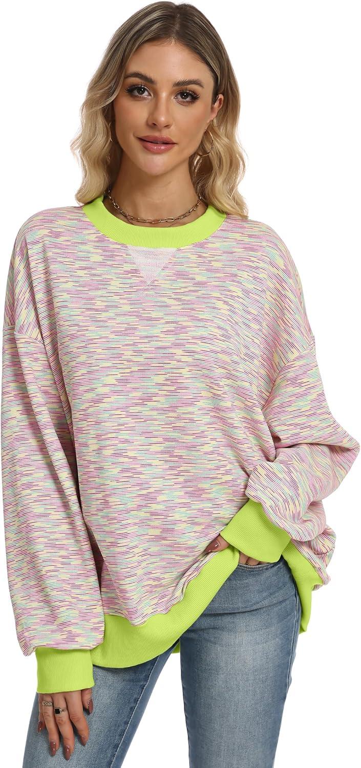 imageANRABESS Women Striped Sweatshirts Oversized Crewneck Long Sleeve Shirts Y2K Pullover Top 2025 Fall Outfits Fashion ClothesPink Green Yellow Stripe