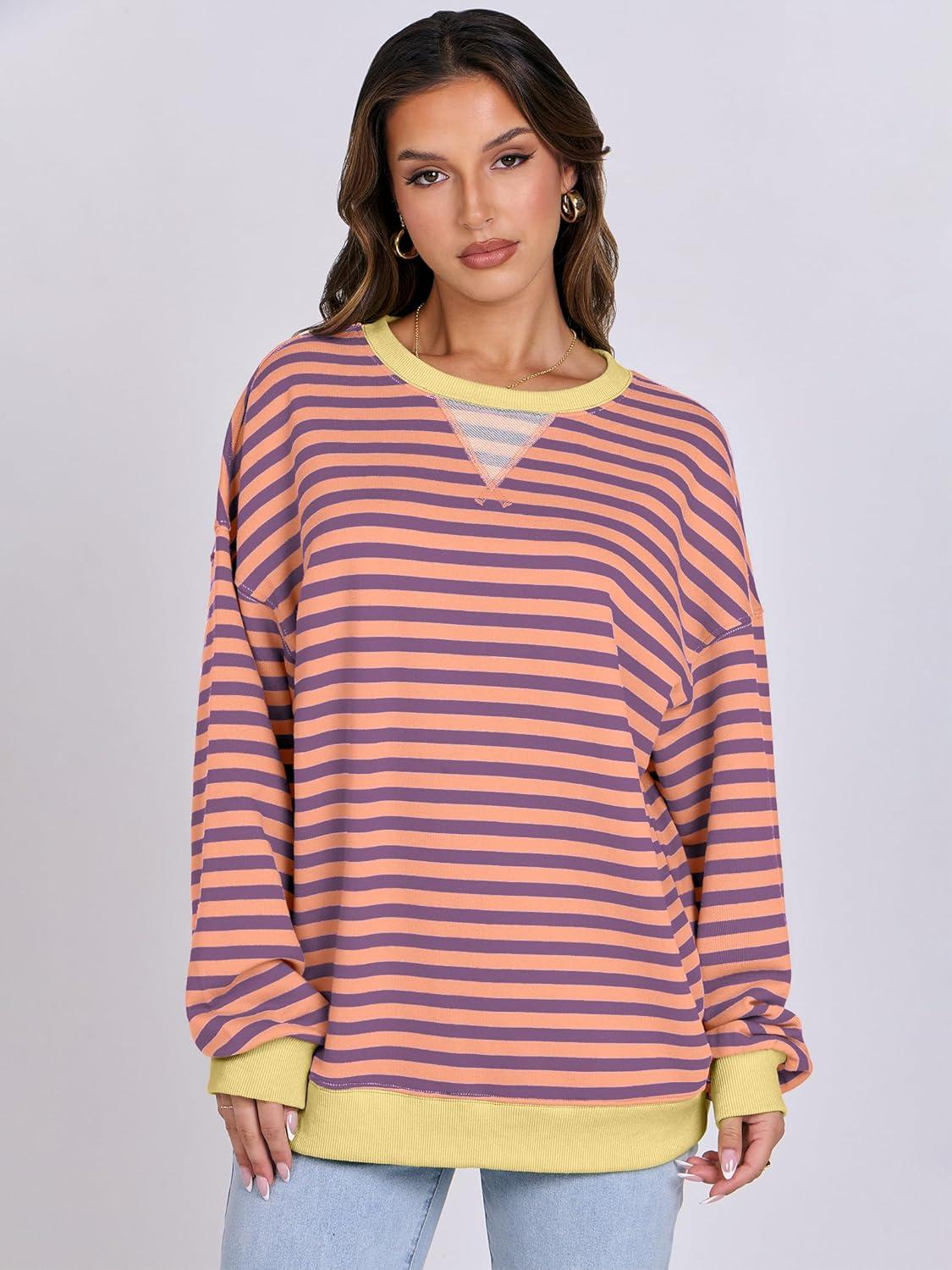 imageANRABESS Women Striped Sweatshirts Oversized Crewneck Long Sleeve Shirts Y2K Pullover Top 2025 Fall Outfits Fashion ClothesPurple Orange