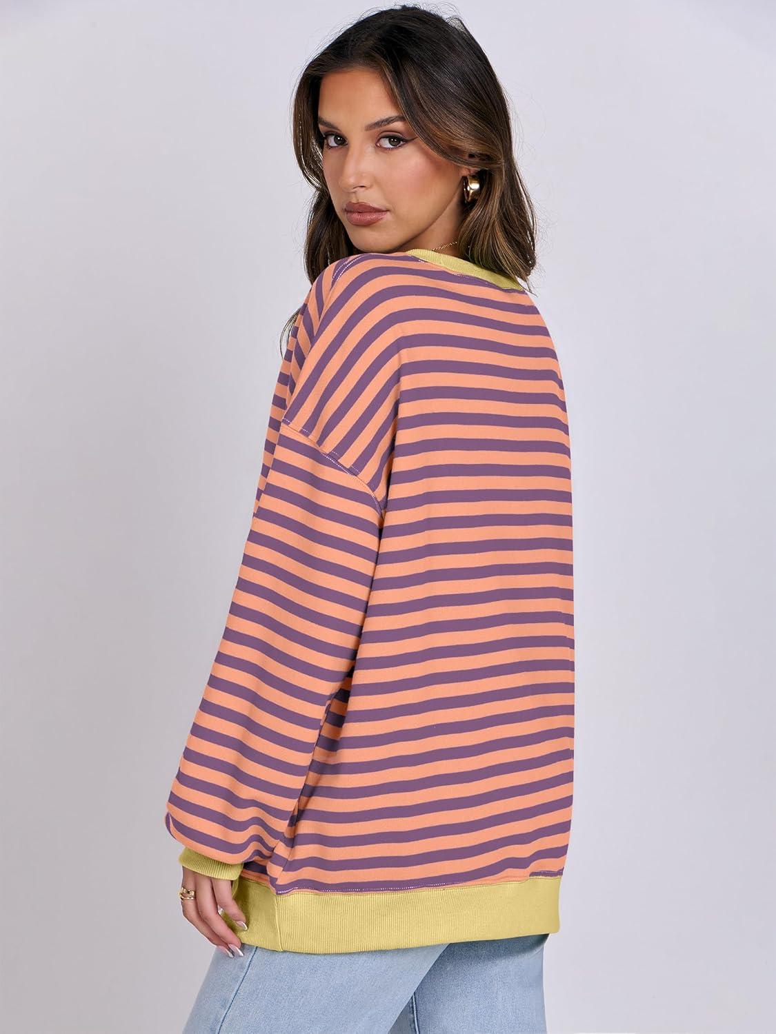 imageANRABESS Women Striped Sweatshirts Oversized Crewneck Long Sleeve Shirts Y2K Pullover Top 2025 Fall Outfits Fashion ClothesPurple Orange