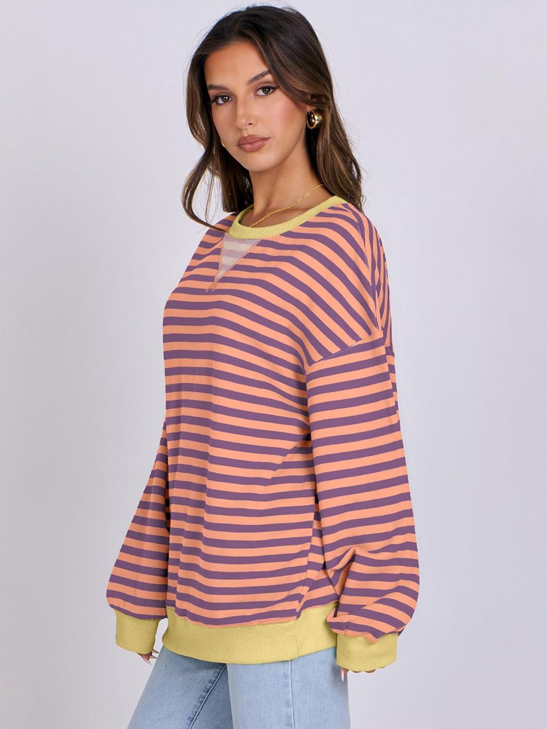 imageANRABESS Women Striped Sweatshirts Oversized Crewneck Long Sleeve Shirts Y2K Pullover Top 2025 Fall Outfits Fashion ClothesPurple Orange