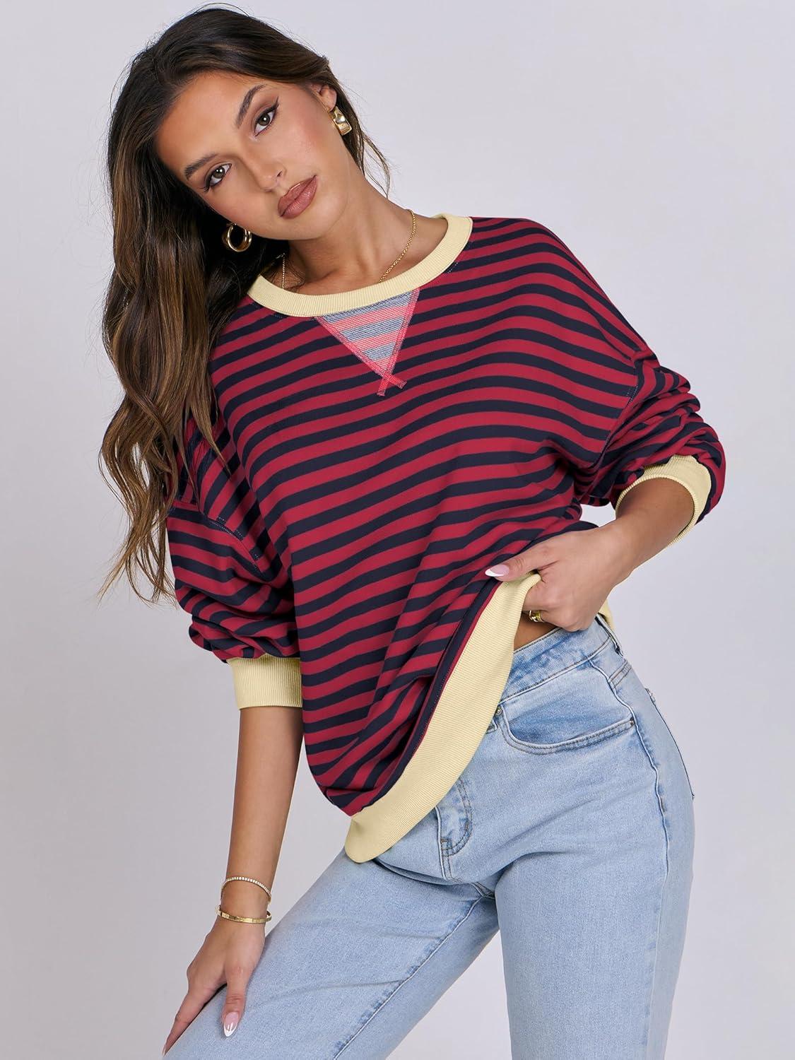 imageANRABESS Women Striped Sweatshirts Oversized Crewneck Long Sleeve Shirts Y2K Pullover Top 2025 Fall Outfits Fashion ClothesRed Blue