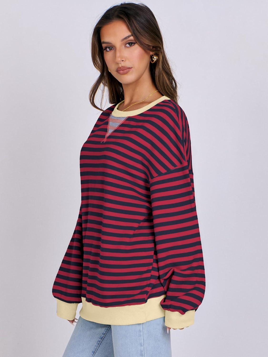 imageANRABESS Women Striped Sweatshirts Oversized Crewneck Long Sleeve Shirts Y2K Pullover Top 2025 Fall Outfits Fashion ClothesRed Blue