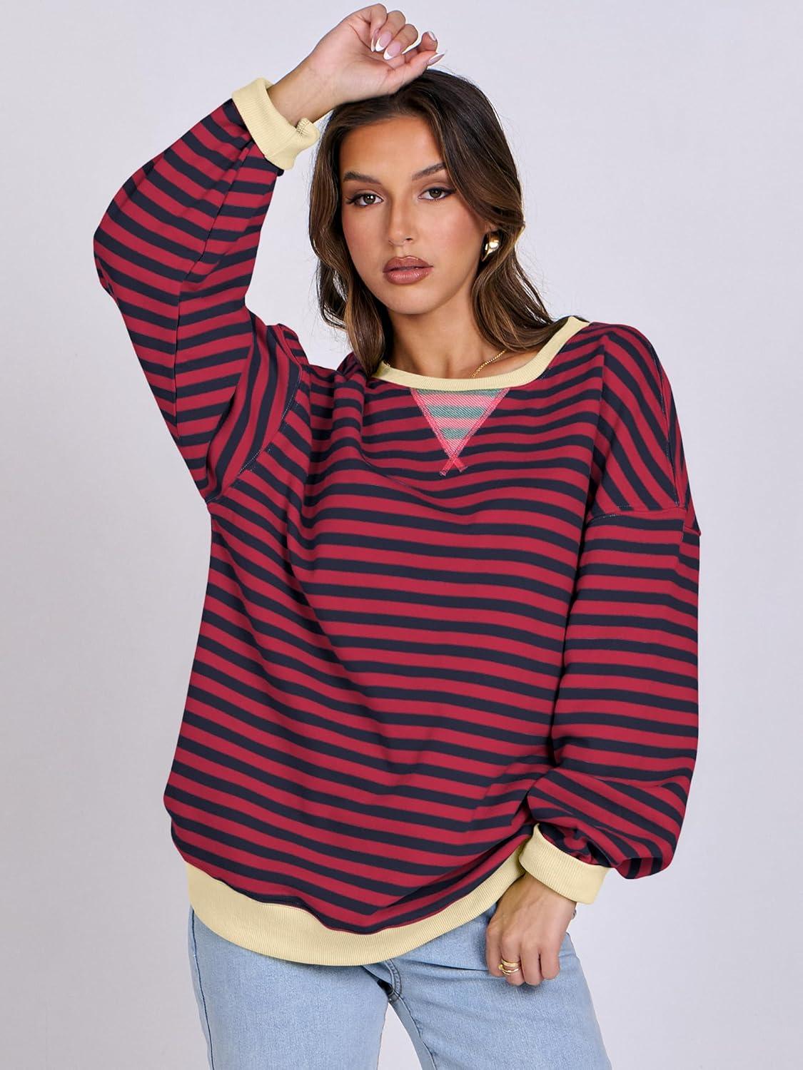 imageANRABESS Women Striped Sweatshirts Oversized Crewneck Long Sleeve Shirts Y2K Pullover Top 2025 Fall Outfits Fashion ClothesRed Blue