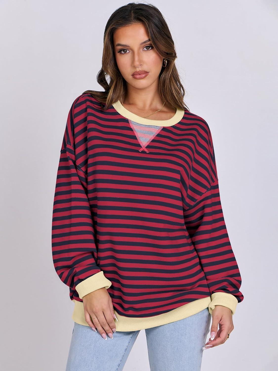 imageANRABESS Women Striped Sweatshirts Oversized Crewneck Long Sleeve Shirts Y2K Pullover Top 2025 Fall Outfits Fashion ClothesRed Blue