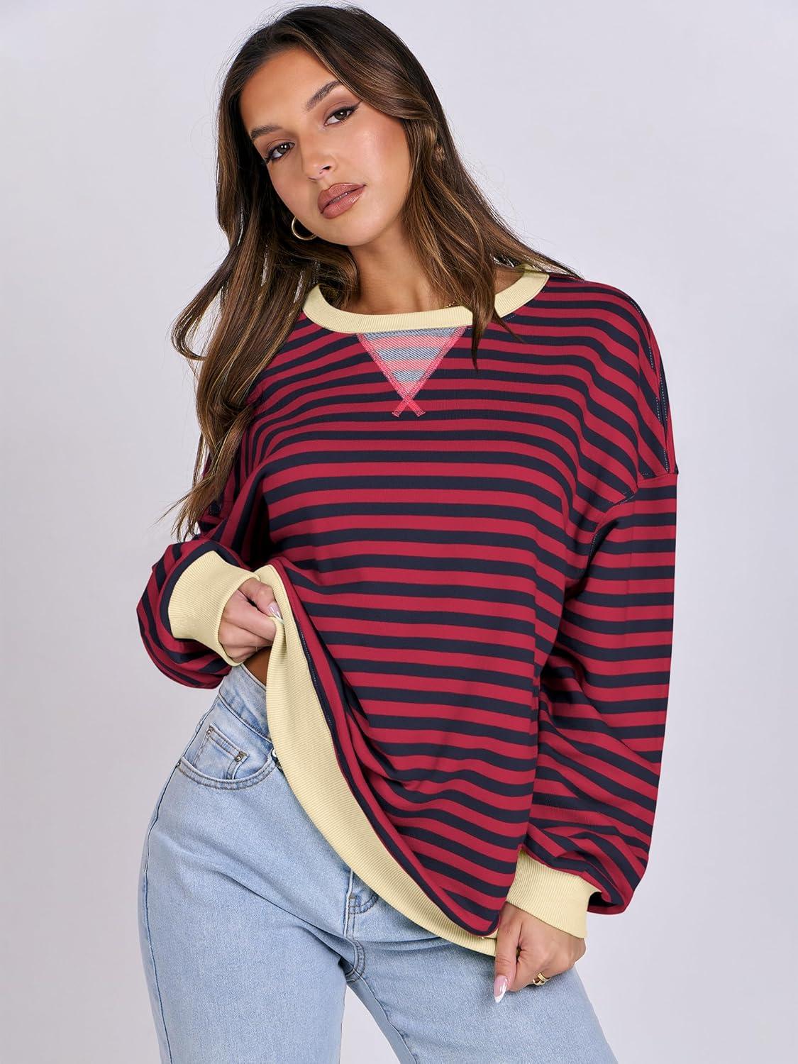 imageANRABESS Women Striped Sweatshirts Oversized Crewneck Long Sleeve Shirts Y2K Pullover Top 2025 Fall Outfits Fashion ClothesRed Blue