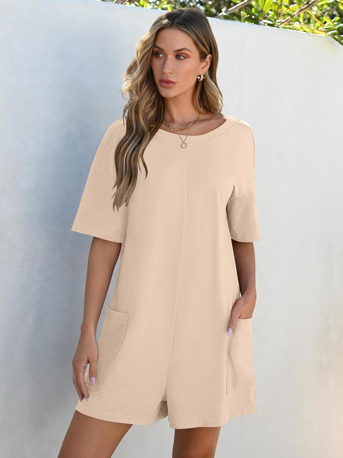 imageANRABESS Women Summer Oversized TShirt Tee Romper Casual Baggy Short Sleeve Overall Athletic Workout Jumpsuit Trendy OutfitsApricot