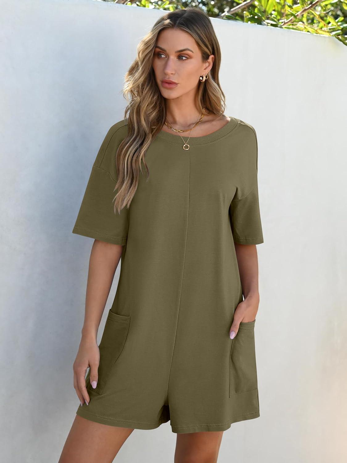 imageANRABESS Women Summer Oversized TShirt Tee Romper Casual Baggy Short Sleeve Overall Athletic Workout Jumpsuit Trendy OutfitsArmy Green