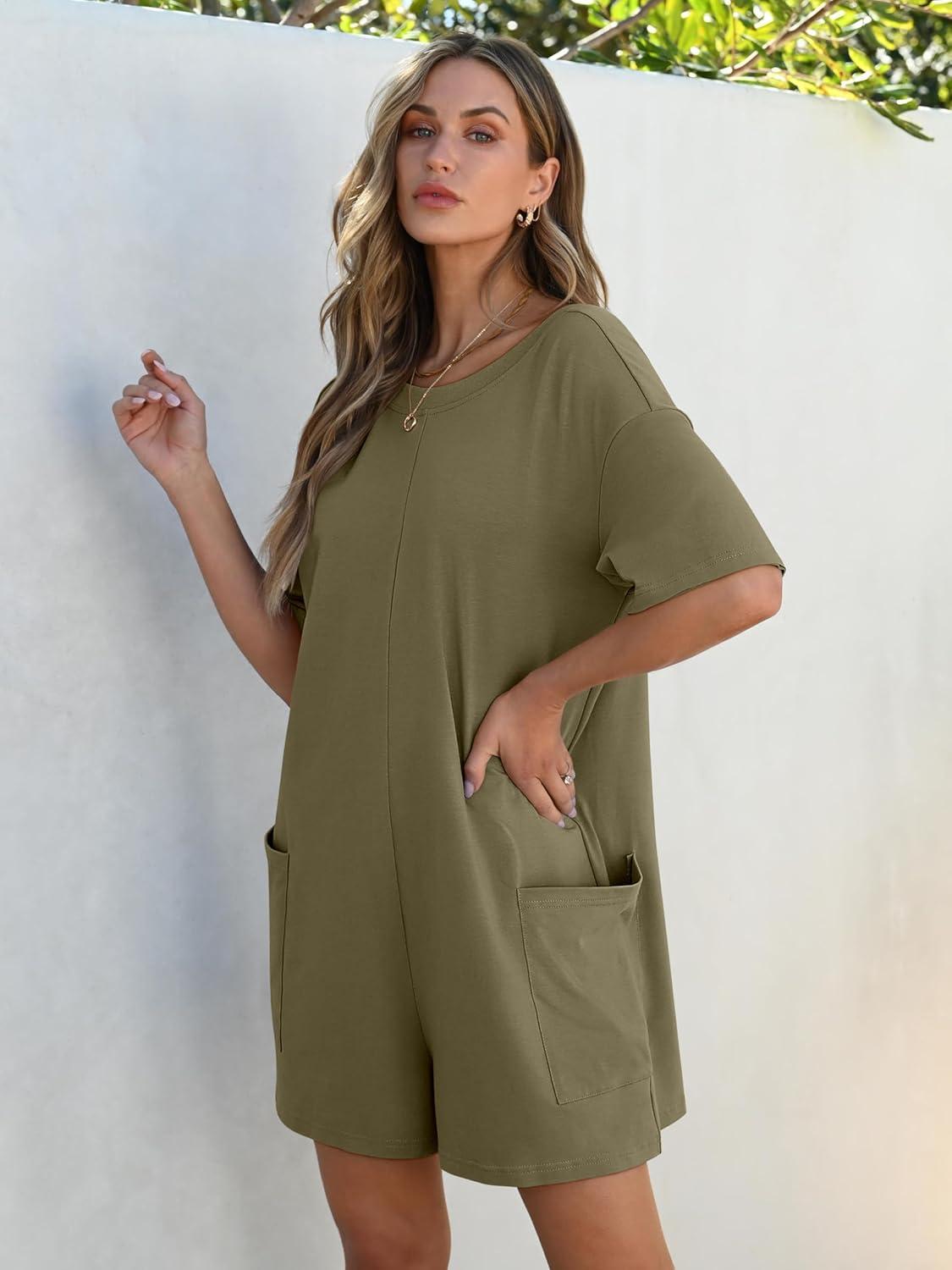 imageANRABESS Women Summer Oversized TShirt Tee Romper Casual Baggy Short Sleeve Overall Athletic Workout Jumpsuit Trendy OutfitsArmy Green