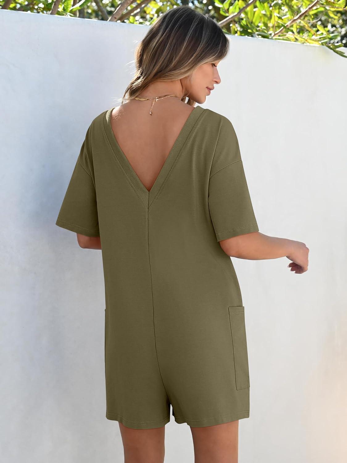 imageANRABESS Women Summer Oversized TShirt Tee Romper Casual Baggy Short Sleeve Overall Athletic Workout Jumpsuit Trendy OutfitsArmy Green