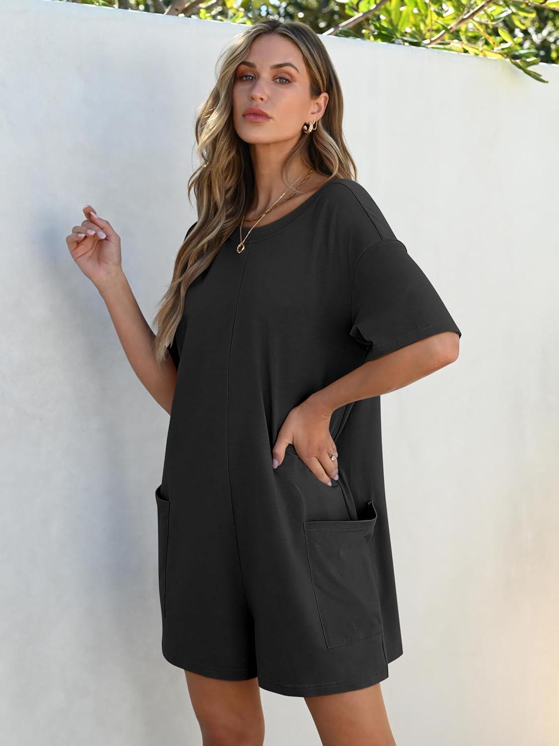 imageANRABESS Women Summer Oversized TShirt Tee Romper Casual Baggy Short Sleeve Overall Athletic Workout Jumpsuit Trendy OutfitsBlack