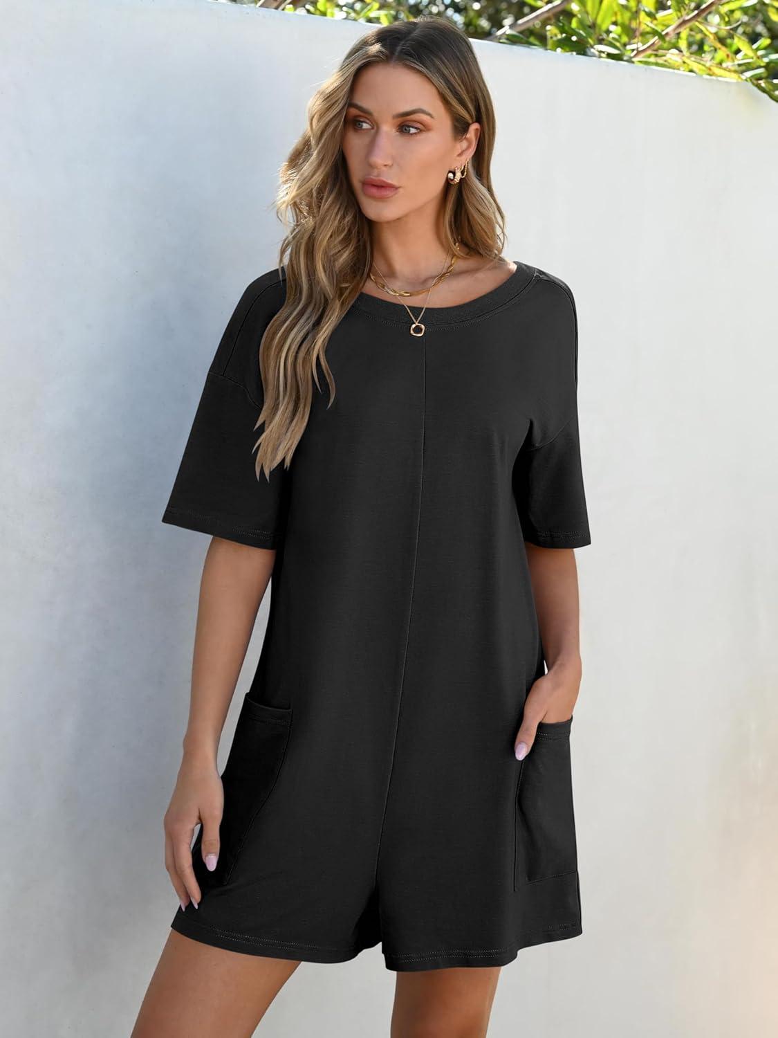 imageANRABESS Women Summer Oversized TShirt Tee Romper Casual Baggy Short Sleeve Overall Athletic Workout Jumpsuit Trendy OutfitsBlack