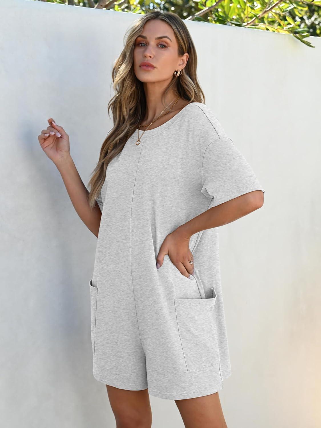 imageANRABESS Women Summer Oversized TShirt Tee Romper Casual Baggy Short Sleeve Overall Athletic Workout Jumpsuit Trendy OutfitsLight Grey