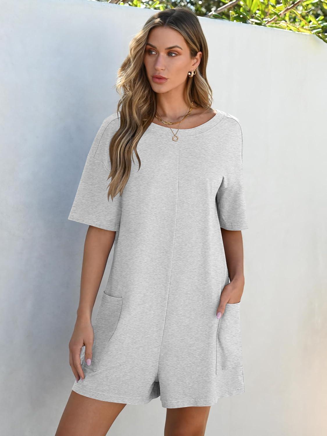 imageANRABESS Women Summer Oversized TShirt Tee Romper Casual Baggy Short Sleeve Overall Athletic Workout Jumpsuit Trendy OutfitsLight Grey