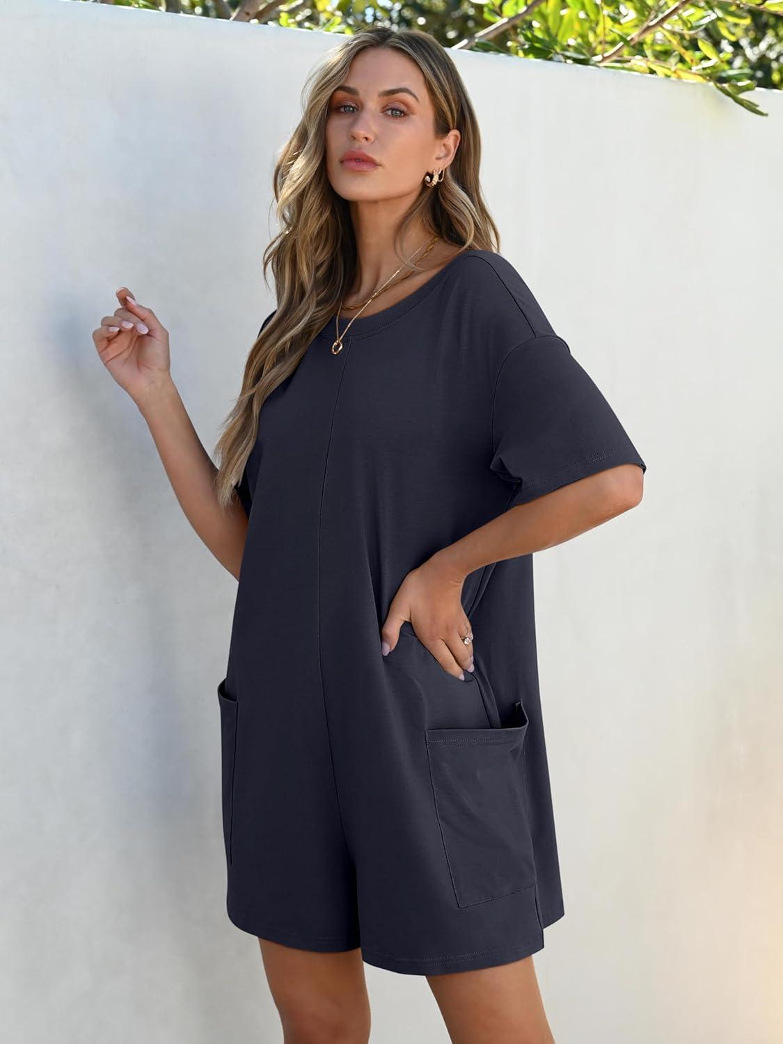 imageANRABESS Women Summer Oversized TShirt Tee Romper Casual Baggy Short Sleeve Overall Athletic Workout Jumpsuit Trendy OutfitsNavy Blue