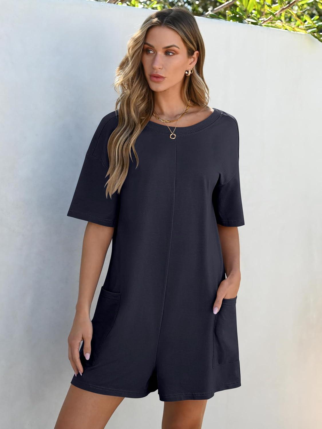 imageANRABESS Women Summer Oversized TShirt Tee Romper Casual Baggy Short Sleeve Overall Athletic Workout Jumpsuit Trendy OutfitsNavy Blue