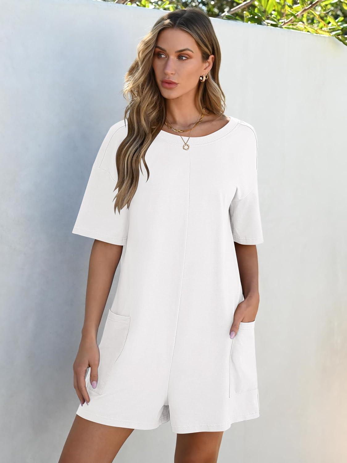 imageANRABESS Women Summer Oversized TShirt Tee Romper Casual Baggy Short Sleeve Overall Athletic Workout Jumpsuit Trendy OutfitsWhite