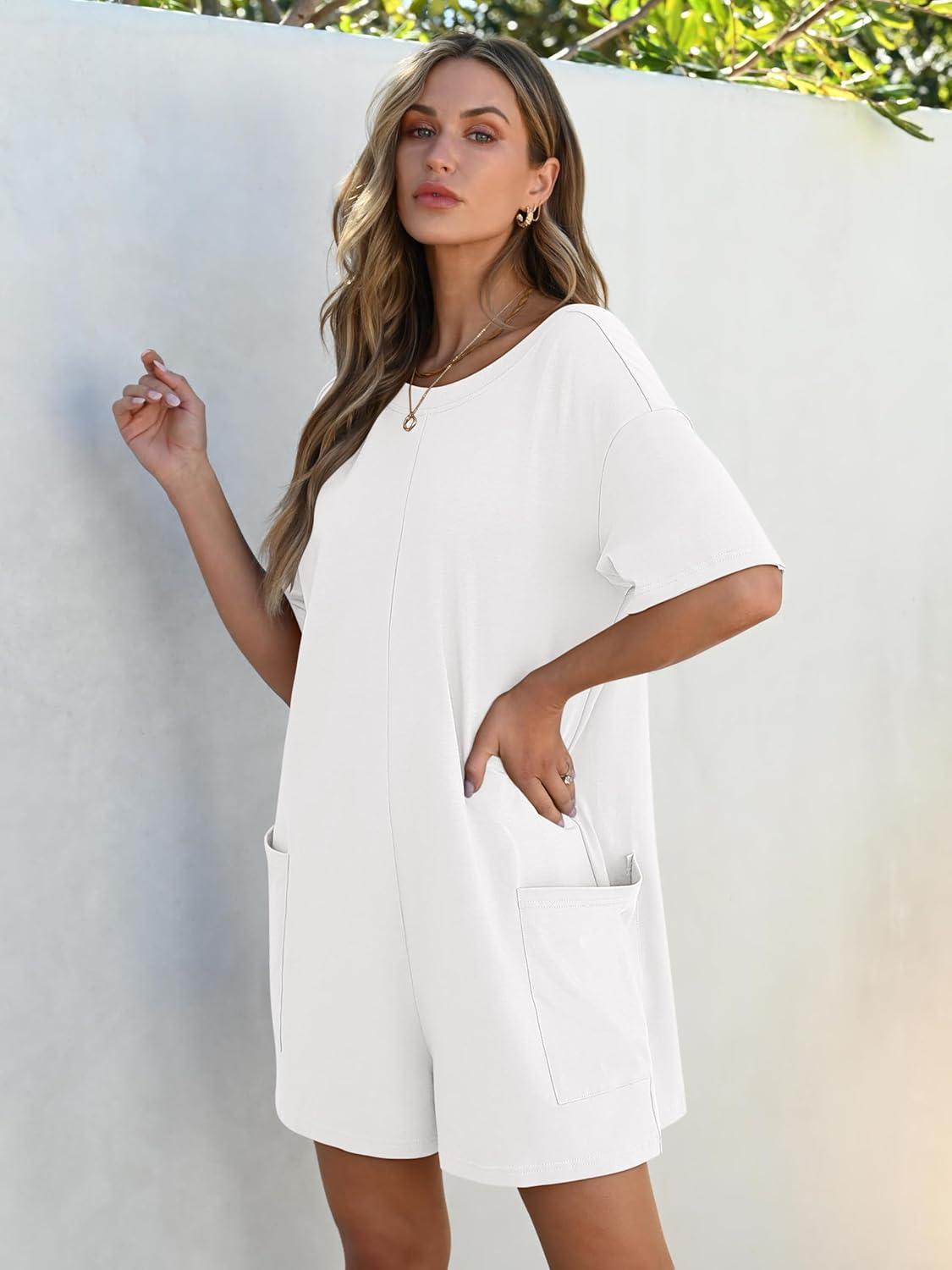imageANRABESS Women Summer Oversized TShirt Tee Romper Casual Baggy Short Sleeve Overall Athletic Workout Jumpsuit Trendy OutfitsWhite