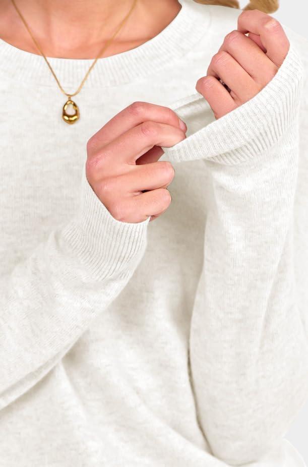 imageANRABESS Womens 100 Wool Sweaters Crewneck Long Sleeve Work Business Casual Basic Sweater Tops 2025 Fall OutfitsBeige