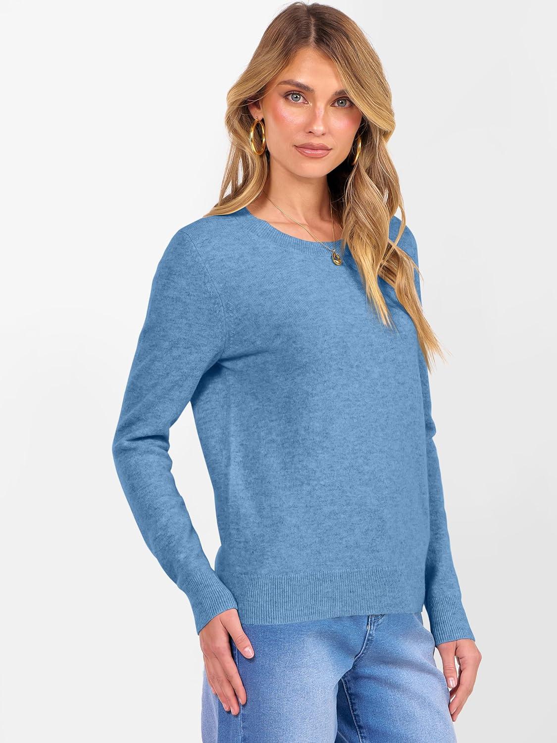 imageANRABESS Womens 100 Wool Sweaters Crewneck Long Sleeve Work Business Casual Basic Sweater Tops 2025 Fall OutfitsBlue