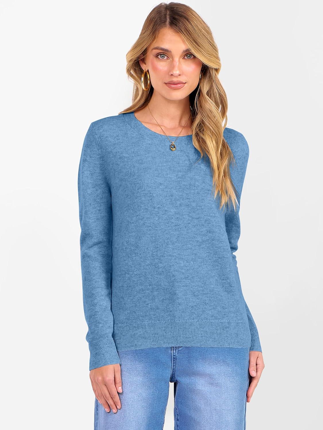 imageANRABESS Womens 100 Wool Sweaters Crewneck Long Sleeve Work Business Casual Basic Sweater Tops 2025 Fall OutfitsBlue