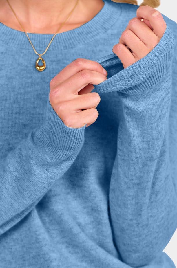 imageANRABESS Womens 100 Wool Sweaters Crewneck Long Sleeve Work Business Casual Basic Sweater Tops 2025 Fall OutfitsBlue
