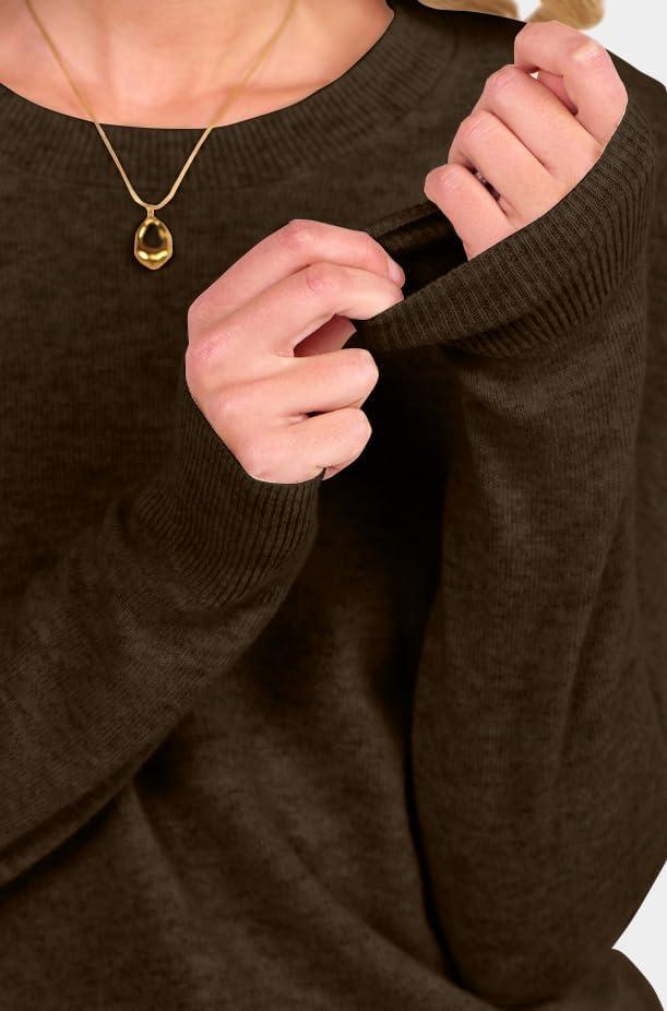 imageANRABESS Womens 100 Wool Sweaters Crewneck Long Sleeve Work Business Casual Basic Sweater Tops 2025 Fall OutfitsBrown