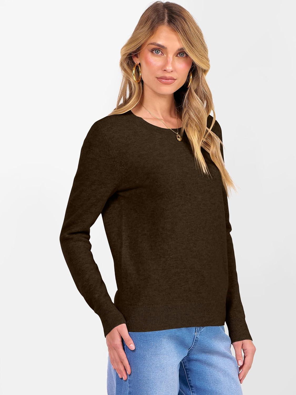 imageANRABESS Womens 100 Wool Sweaters Crewneck Long Sleeve Work Business Casual Basic Sweater Tops 2025 Fall OutfitsBrown