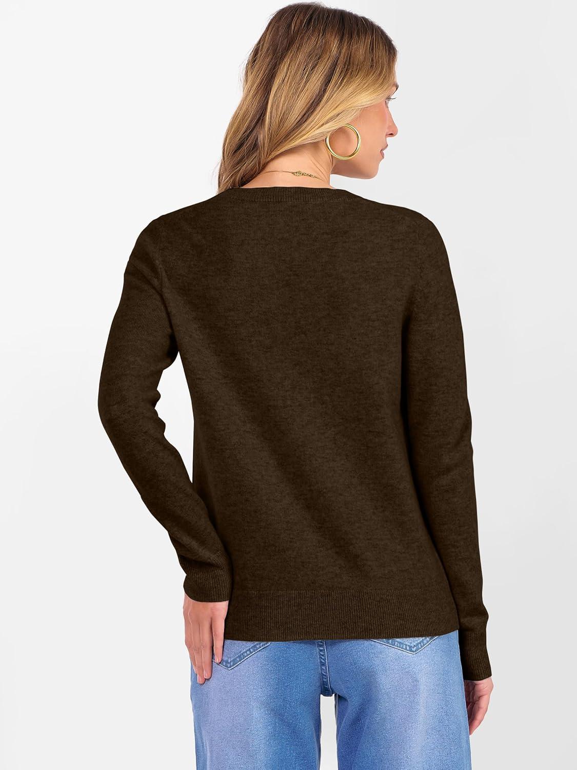 imageANRABESS Womens 100 Wool Sweaters Crewneck Long Sleeve Work Business Casual Basic Sweater Tops 2025 Fall OutfitsBrown
