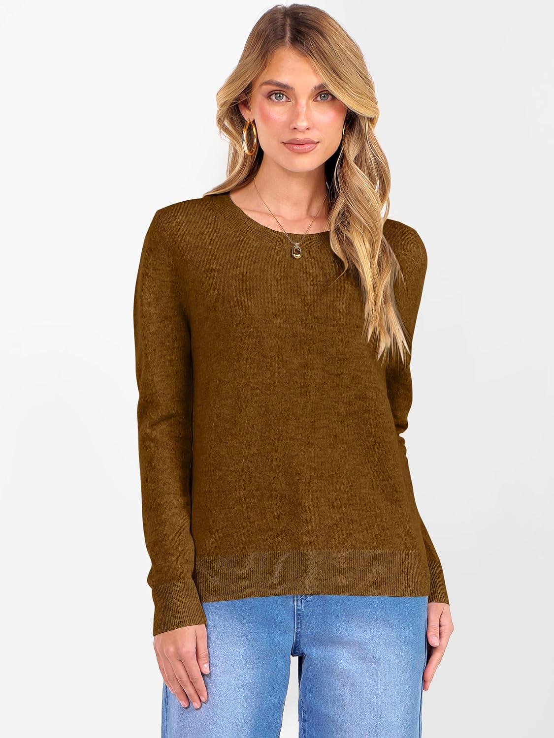 imageANRABESS Womens 100 Wool Sweaters Crewneck Long Sleeve Work Business Casual Basic Sweater Tops 2025 Fall OutfitsCaramel