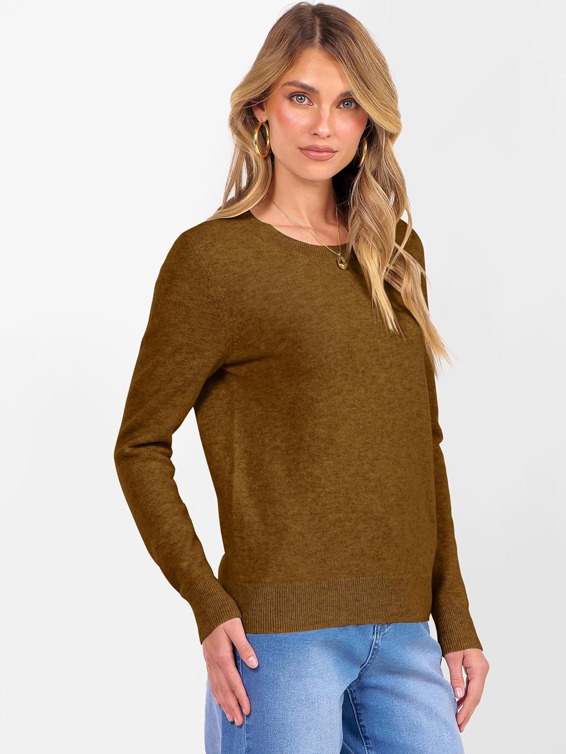 imageANRABESS Womens 100 Wool Sweaters Crewneck Long Sleeve Work Business Casual Basic Sweater Tops 2025 Fall OutfitsCaramel
