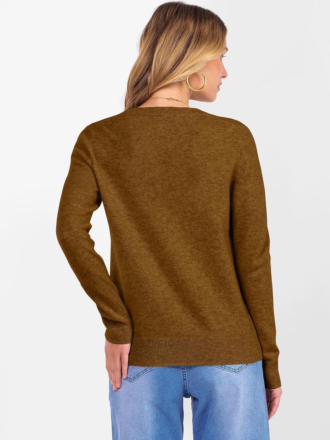 imageANRABESS Womens 100 Wool Sweaters Crewneck Long Sleeve Work Business Casual Basic Sweater Tops 2025 Fall OutfitsCaramel