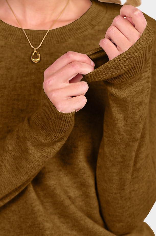 imageANRABESS Womens 100 Wool Sweaters Crewneck Long Sleeve Work Business Casual Basic Sweater Tops 2025 Fall OutfitsCaramel