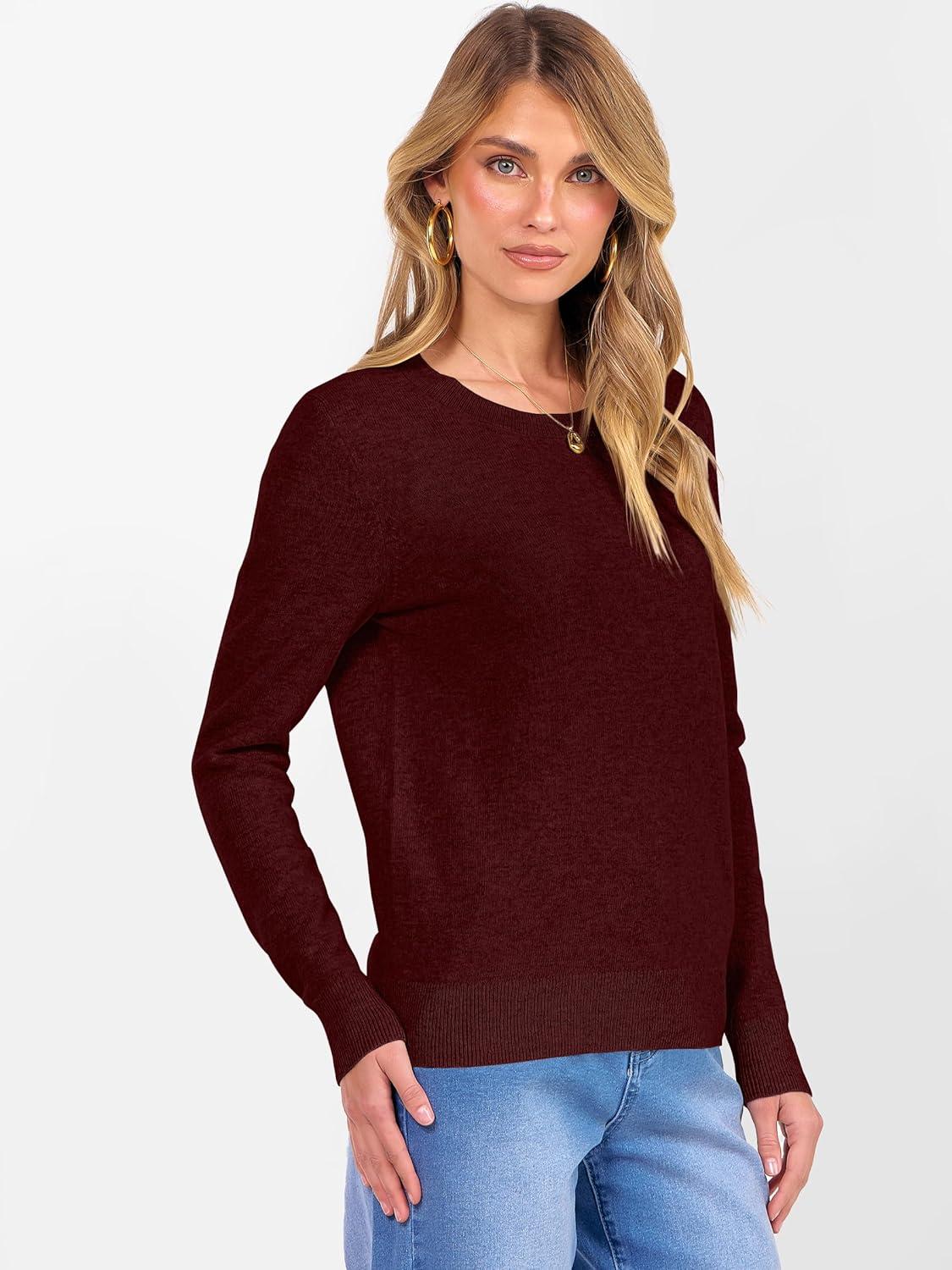 imageANRABESS Womens 100 Wool Sweaters Crewneck Long Sleeve Work Business Casual Basic Sweater Tops 2025 Fall OutfitsDark Red