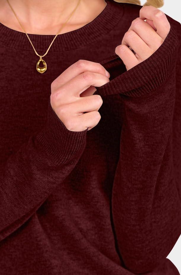 imageANRABESS Womens 100 Wool Sweaters Crewneck Long Sleeve Work Business Casual Basic Sweater Tops 2025 Fall OutfitsDark Red