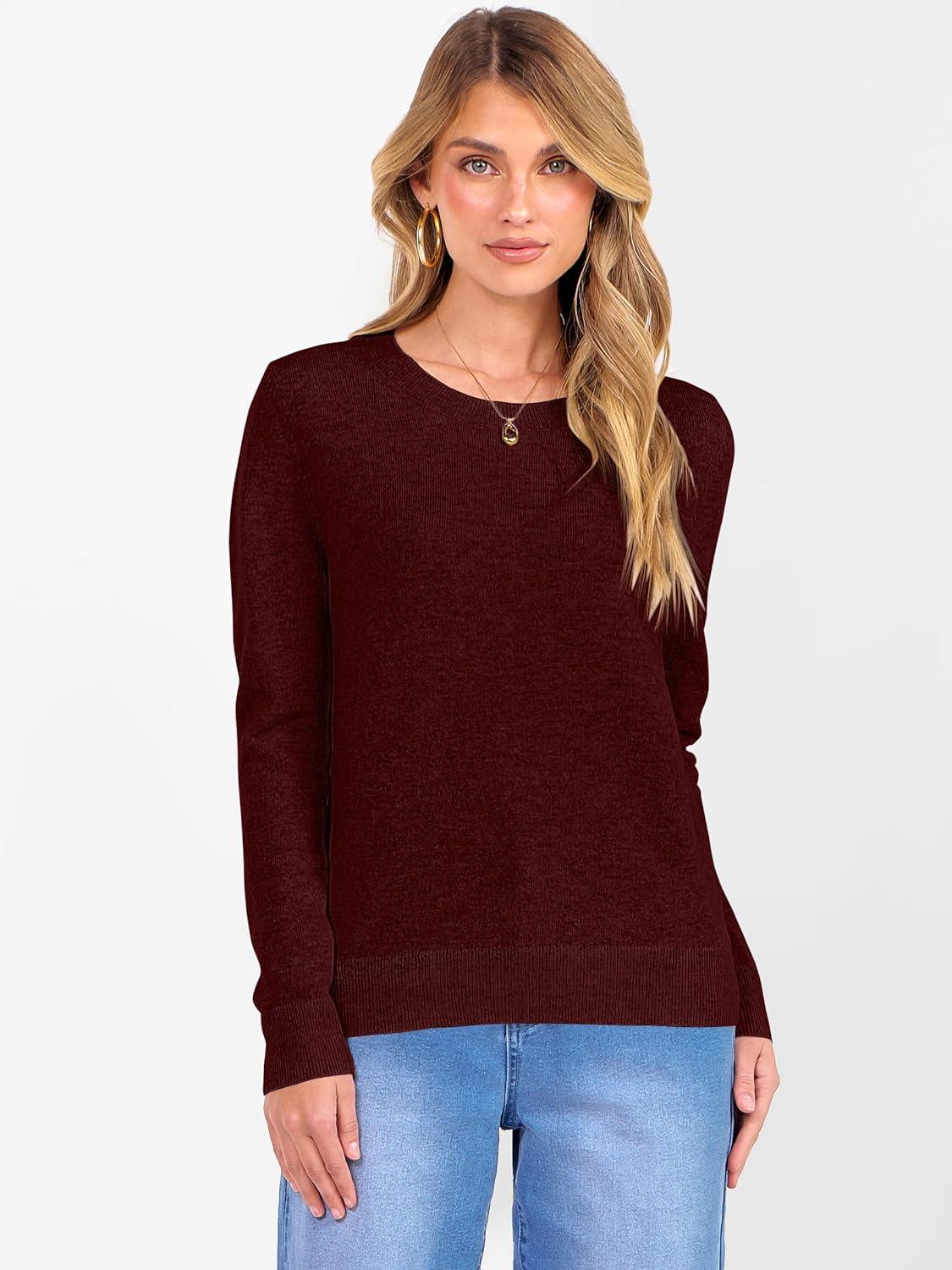 imageANRABESS Womens 100 Wool Sweaters Crewneck Long Sleeve Work Business Casual Basic Sweater Tops 2025 Fall OutfitsDark Red