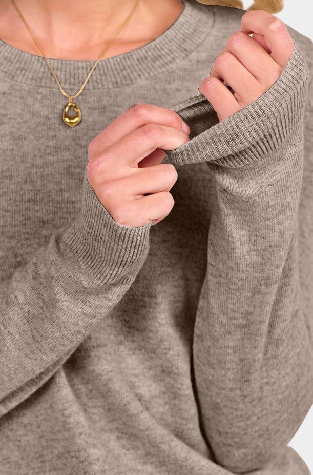 imageANRABESS Womens 100 Wool Sweaters Crewneck Long Sleeve Work Business Casual Basic Sweater Tops 2025 Fall OutfitsKhaki