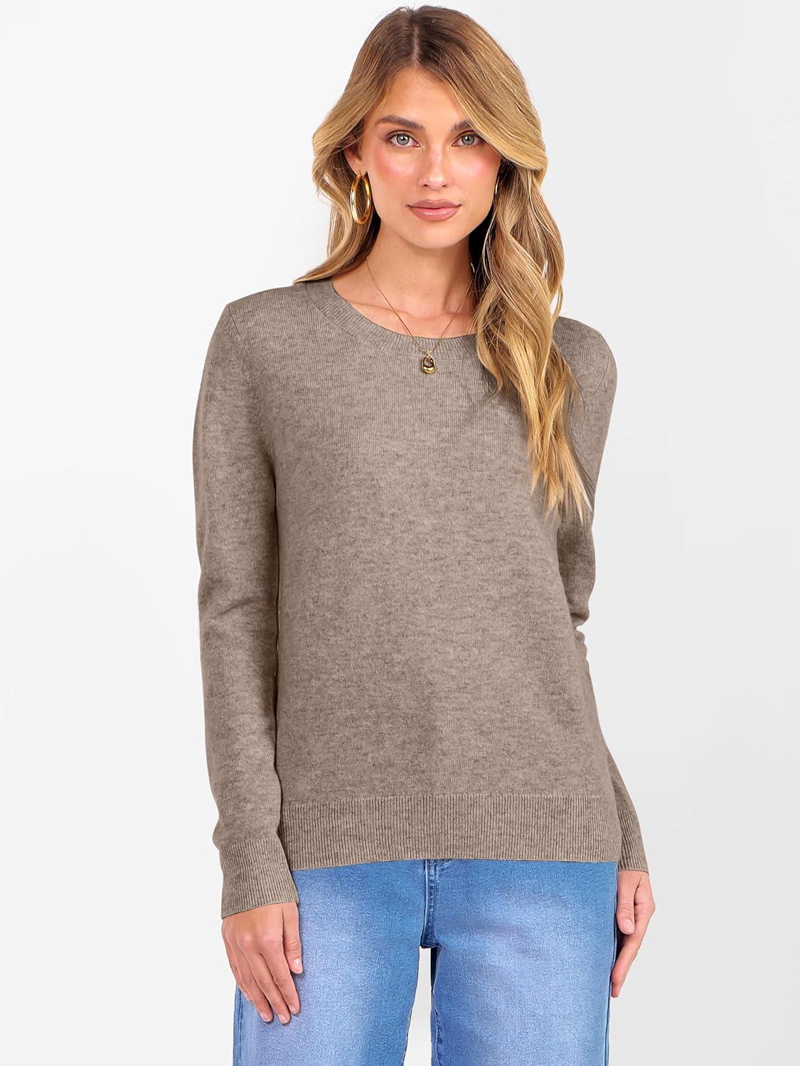 imageANRABESS Womens 100 Wool Sweaters Crewneck Long Sleeve Work Business Casual Basic Sweater Tops 2025 Fall OutfitsKhaki