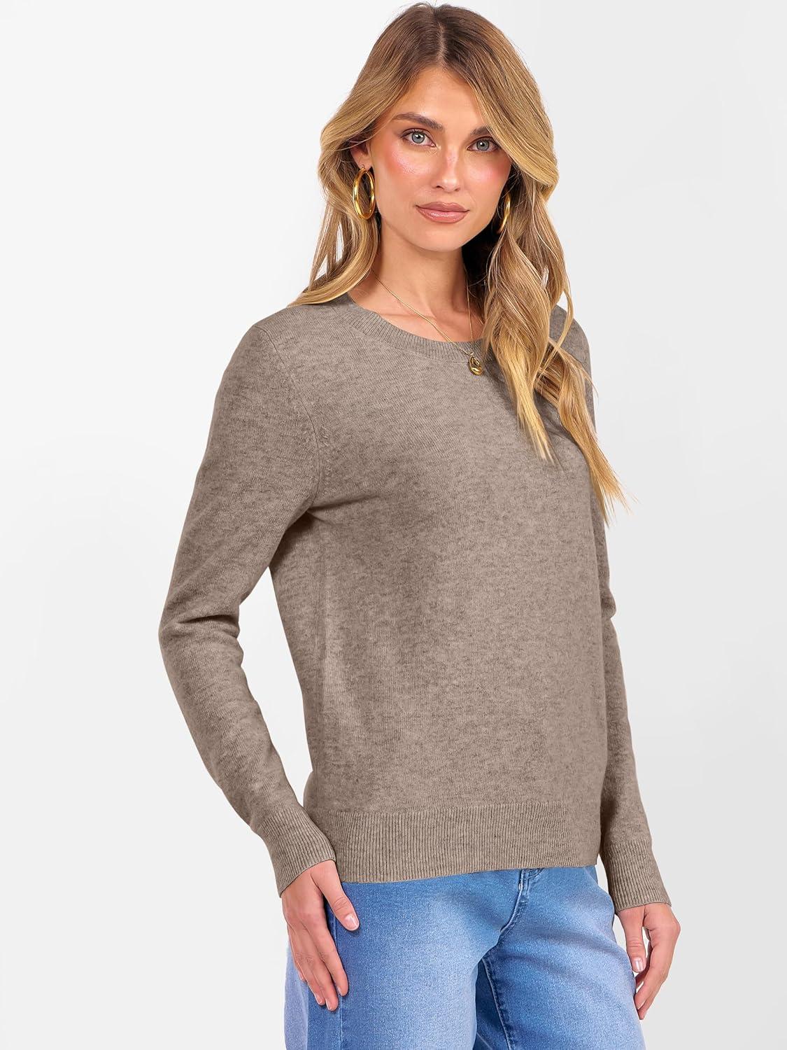 imageANRABESS Womens 100 Wool Sweaters Crewneck Long Sleeve Work Business Casual Basic Sweater Tops 2025 Fall OutfitsKhaki