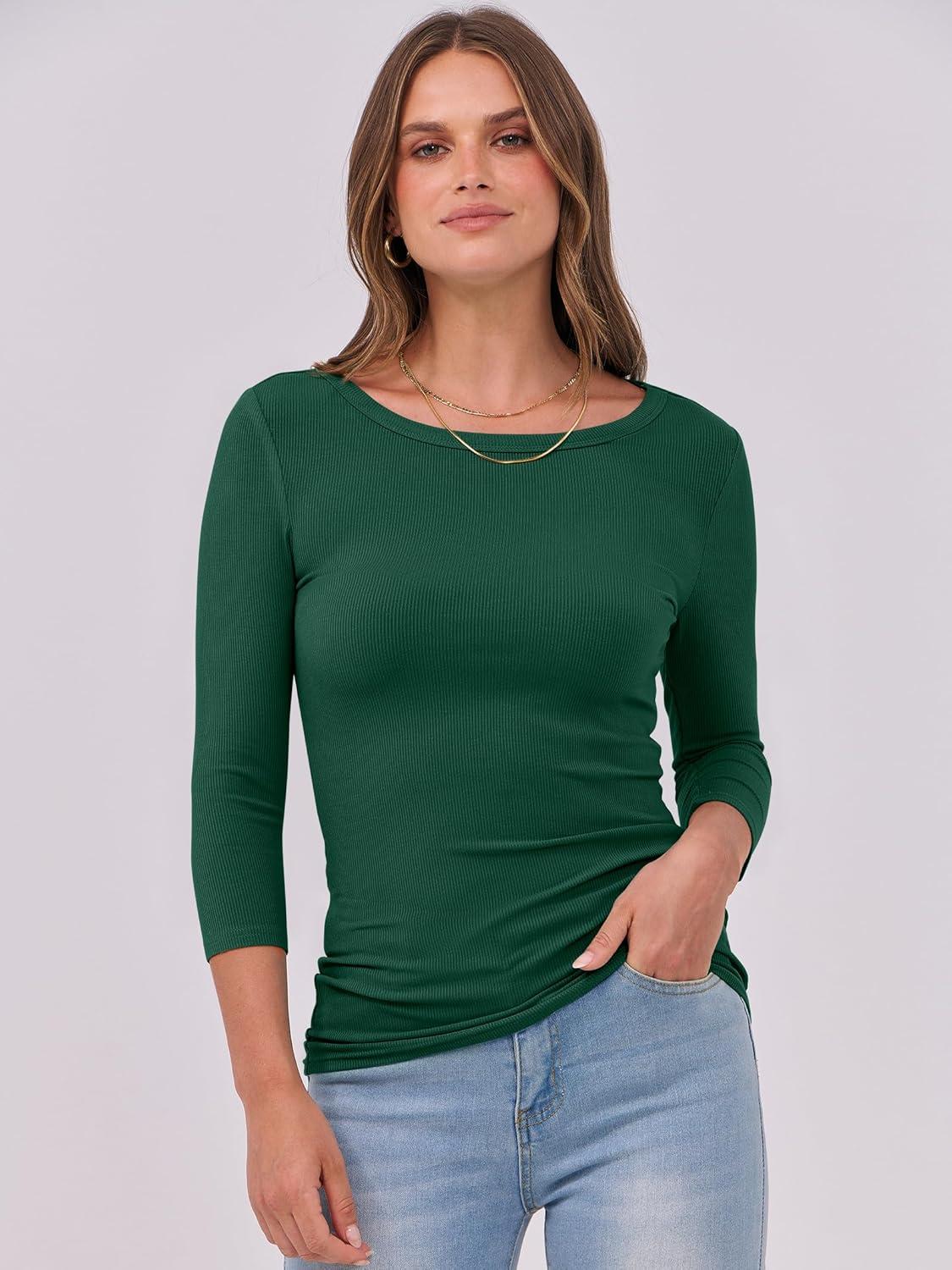 imageANRABESS Womens 34 Long Sleeve Tops Ribbed Knit Slim Fitted Shirts Basic Tee Fall Outfits 2025 Fashion Y2K ClothesForest