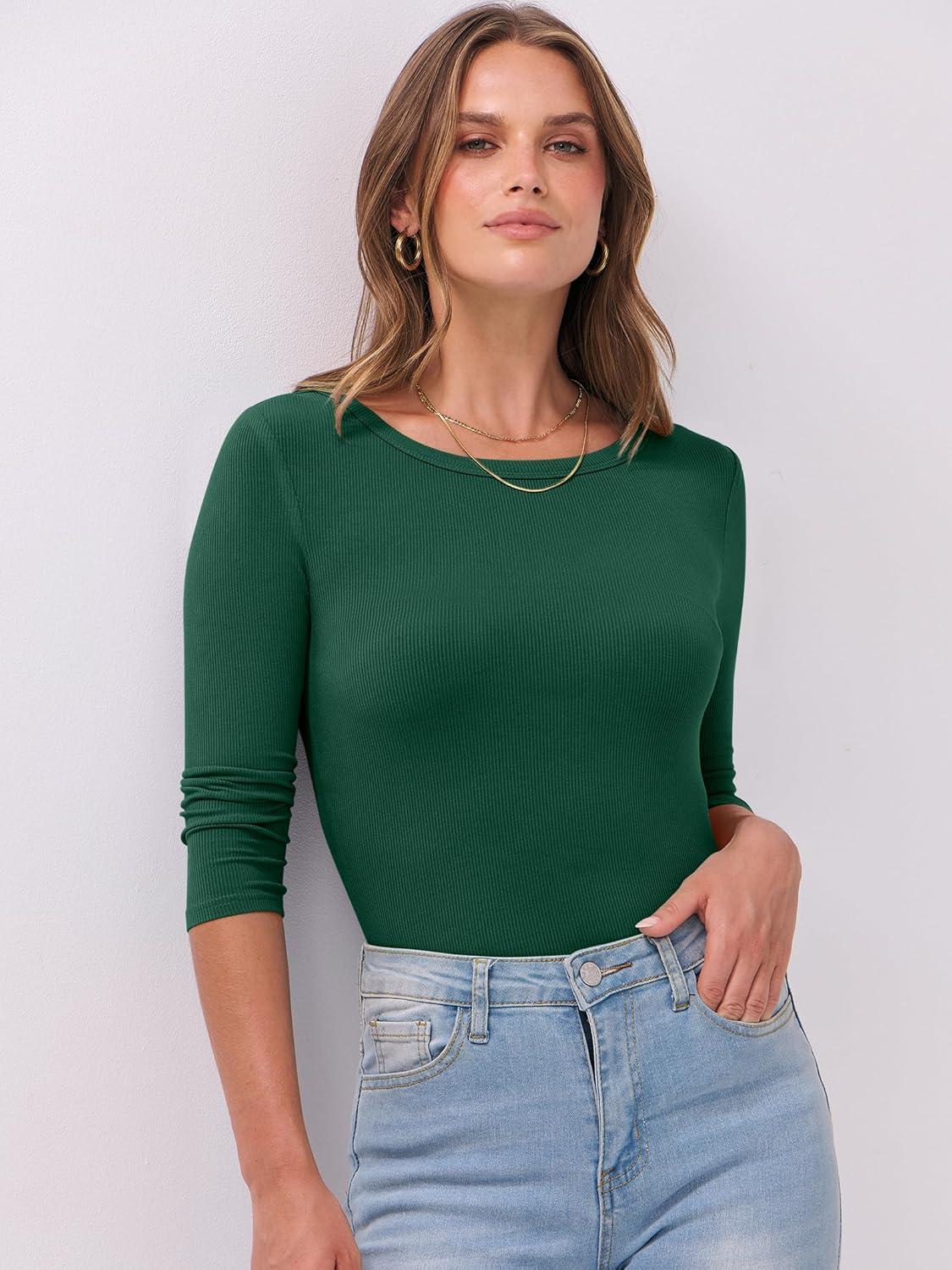 imageANRABESS Womens 34 Long Sleeve Tops Ribbed Knit Slim Fitted Shirts Basic Tee Fall Outfits 2025 Fashion Y2K ClothesForest