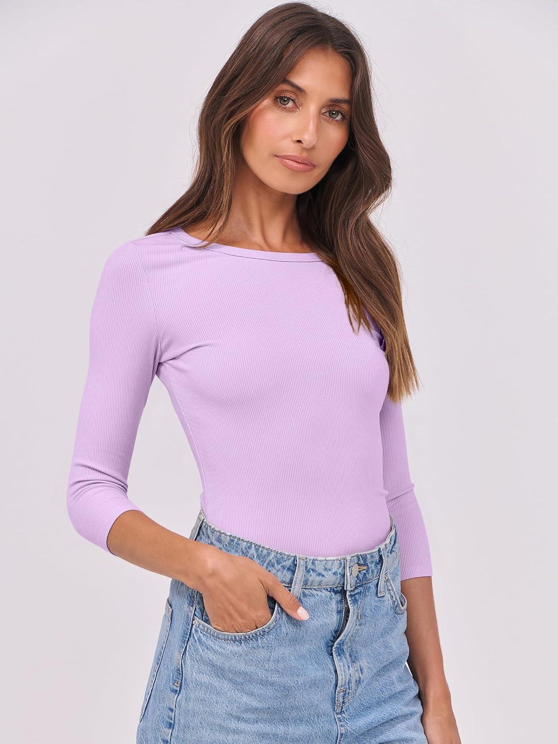 imageANRABESS Womens 34 Long Sleeve Tops Ribbed Knit Slim Fitted Shirts Basic Tee Fall Outfits 2025 Fashion Y2K ClothesPurple
