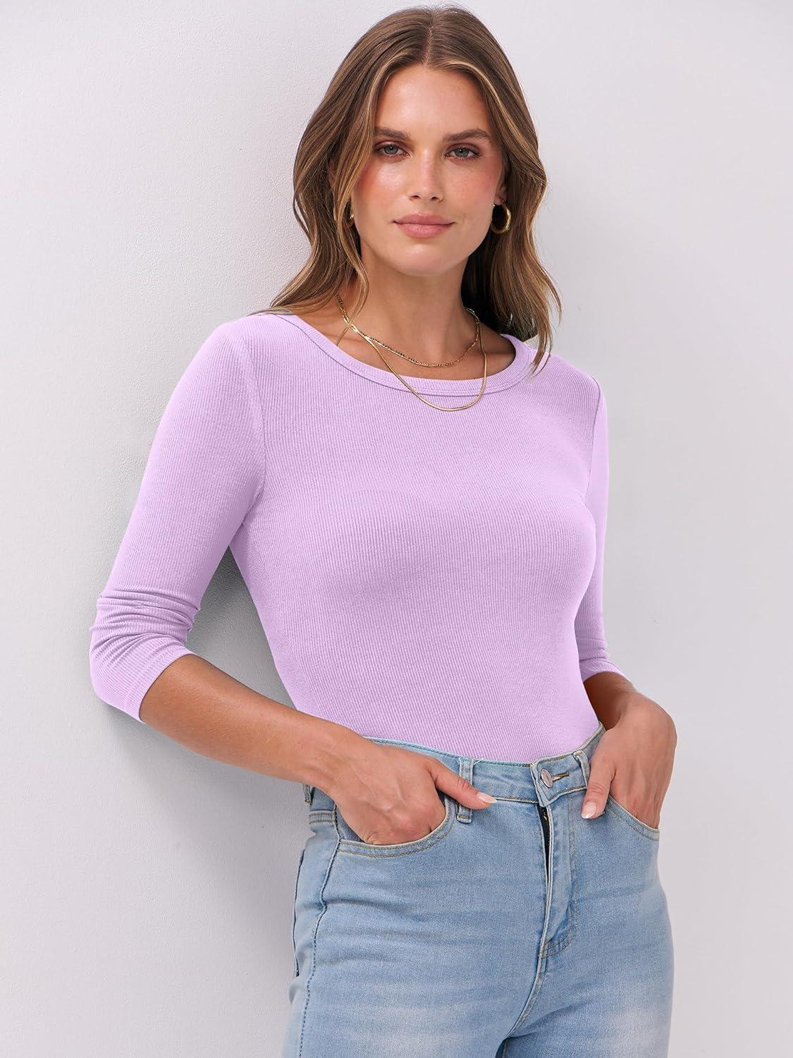imageANRABESS Womens 34 Long Sleeve Tops Ribbed Knit Slim Fitted Shirts Basic Tee Fall Outfits 2025 Fashion Y2K ClothesPurple