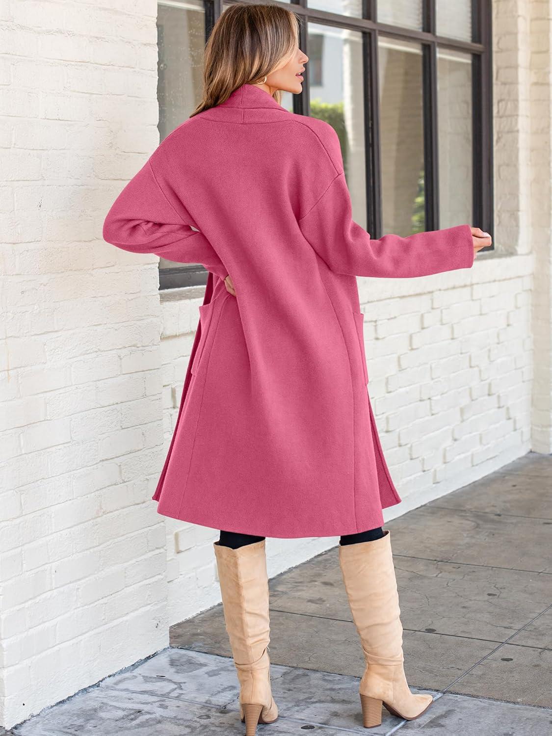 imageANRABESS Womens Cardigan Long Sweater Oversized Open Front Knit Coatigan Duster Coat 2025 Trendy Fall Outfits OuterwearHot Pink