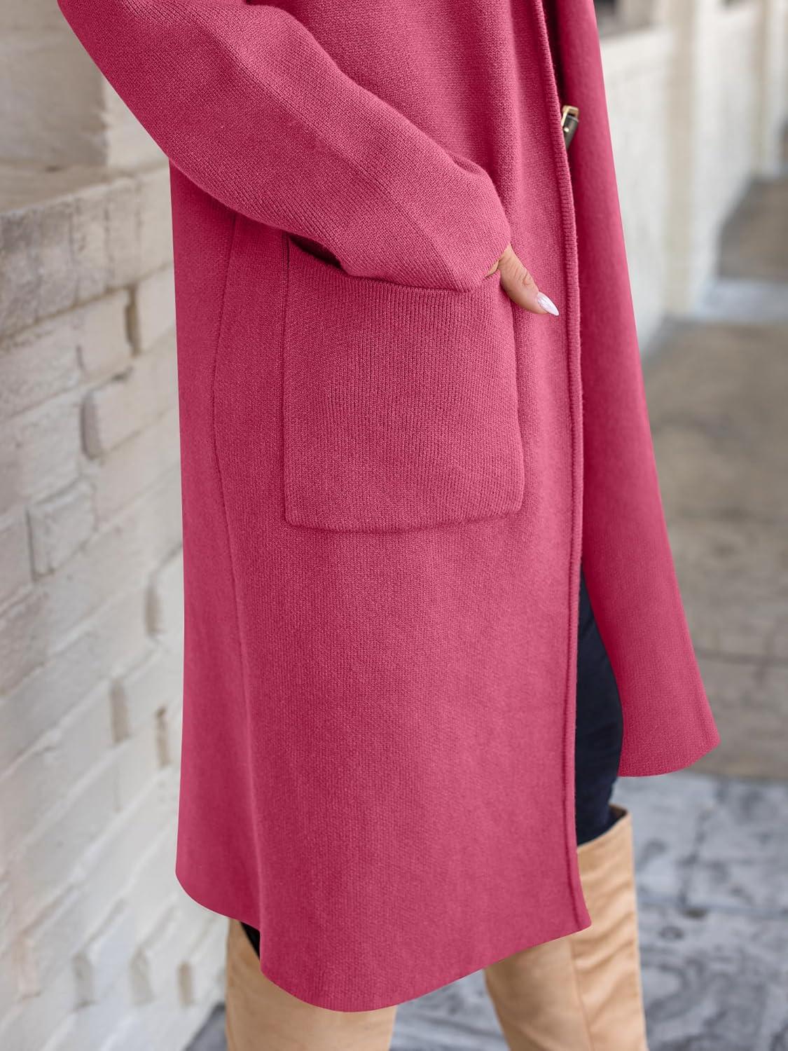 imageANRABESS Womens Cardigan Long Sweater Oversized Open Front Knit Coatigan Duster Coat 2025 Trendy Fall Outfits OuterwearHot Pink
